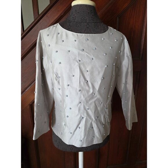 Talbots Petites Womens Silk 10 Iridescent Beaded Embellished Blouse - Picture 1 of 7